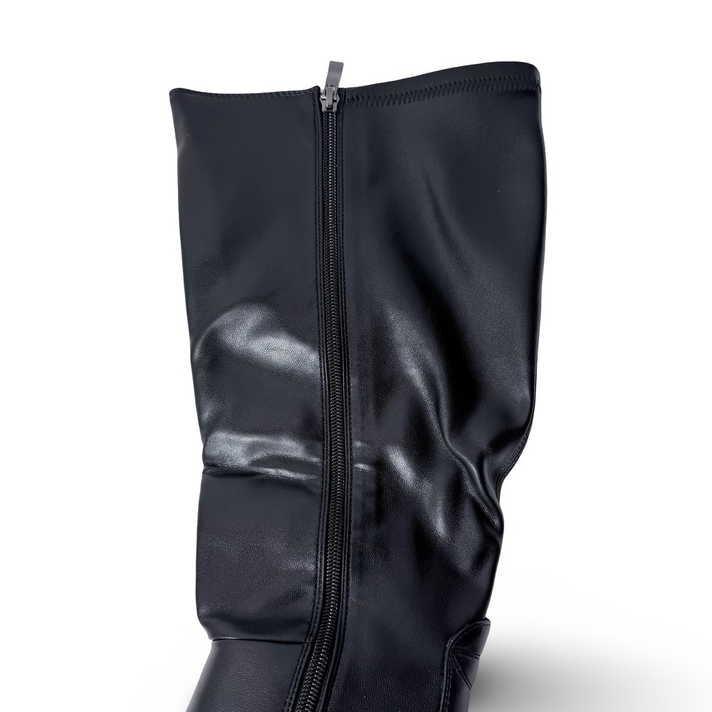 QIY Black PU Knee High Square Toe Block Heel Slouchy Boots Womens 9.5 New - Picture 9 of 14